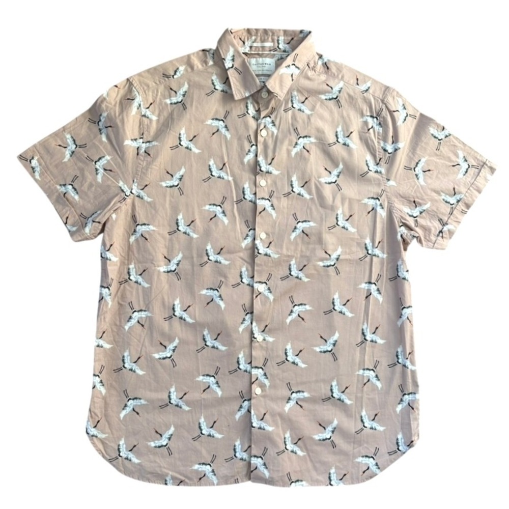 Cactus Man Ricky‎ Singh AOP Button Up Sz XL Beige Flying Crane Preppy Casual